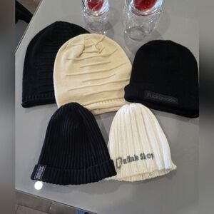 Five Knit Beanies Bundle - Black & Cream Mix
